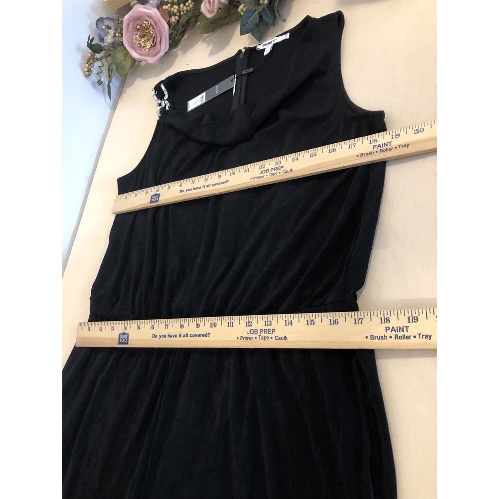 Chico’s Travelers 2P Black Sleeveless Wide Leg Jumpsuit Drape Neck‎ Rhinestone - Picture 10 of 12